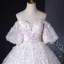 Flower Fairy Champagne Pearl Sequins Appliques Prom Dresses 2024 Ball Gown Off-The-Shoulder Puffy Short Sleeve Backless Floor-Length / Long Prom Formal Dresses