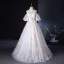 Flower Fairy Champagne Pearl Sequins Appliques Prom Dresses 2024 Ball Gown Off-The-Shoulder Puffy Short Sleeve Backless Floor-Length / Long Prom Formal Dresses