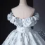 Fashion Sky Blue Embroidered Prom Dresses 2024 Ball Gown Ruffle Strapless Sleeveless Backless Floor-Length / Long Prom Formal Dresses