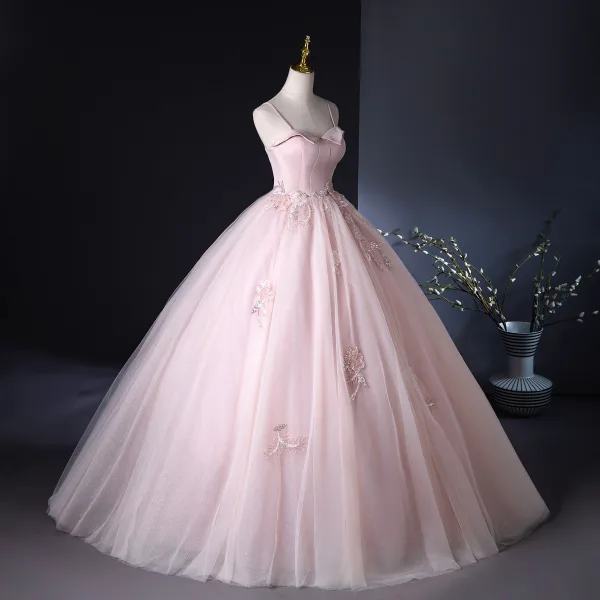 Elegant Lyserød Beading Pailletter Gallakjoler 2024 Balkjole Spaghetti Straps Ærmeløs Halterneck Lange Galla Kjoler