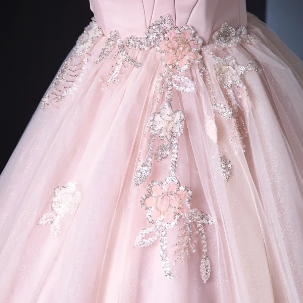 Elegant Lyserød Beading Pailletter Gallakjoler 2024 Balkjole Spaghetti Straps Ærmeløs Halterneck Lange Galla Kjoler