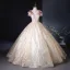 Charmant Bling Bling Gold Applikationen Perlenstickerei Perle Pailletten Spitze Blumen Ballkleider 2024 Ballkleid Rundhalsausschnitt Kurze Ärmel Rückenfreies