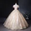 Charmant Bling Bling Gold Applikationen Perlenstickerei Perle Pailletten Spitze Blumen Ballkleider 2024 Ballkleid Rundhalsausschnitt Kurze Ärmel Rückenfreies
