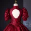Vintage Burgunderrot Drucken Ballkleider 2024 Ballkleid Stehkragen Geschwollenes Kurze Ärmel Schleife Rückenfreies Lange Ball Festliche Kleider