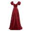 Elegant Burgundy Satin Prom Dresses 2023 A-Line / Princess Rhinestone Square Neckline Bow Puffy Short Sleeve Backless Floor-Length / Long Prom Formal Dresses