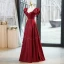 Elegant Burgundy Satin Prom Dresses 2023 A-Line / Princess Rhinestone Square Neckline Bow Puffy Short Sleeve Backless Floor-Length / Long Prom Formal Dresses