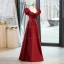 Elegant Burgundy Satin Prom Dresses 2023 A-Line / Princess Rhinestone Square Neckline Bow Puffy Short Sleeve Backless Floor-Length / Long Prom Formal Dresses