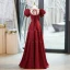Elegant Burgundy Satin Prom Dresses 2023 A-Line / Princess Rhinestone Square Neckline Bow Puffy Short Sleeve Backless Floor-Length / Long Prom Formal Dresses