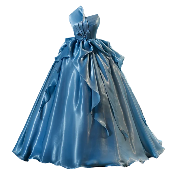 Elegant Ocean Blue Satin Cascading Ruffles Beading Prom Dresses 2023 A-Line / Princess Strapless Sleeveless Backless Floor-Length / Long Prom Formal Dresses