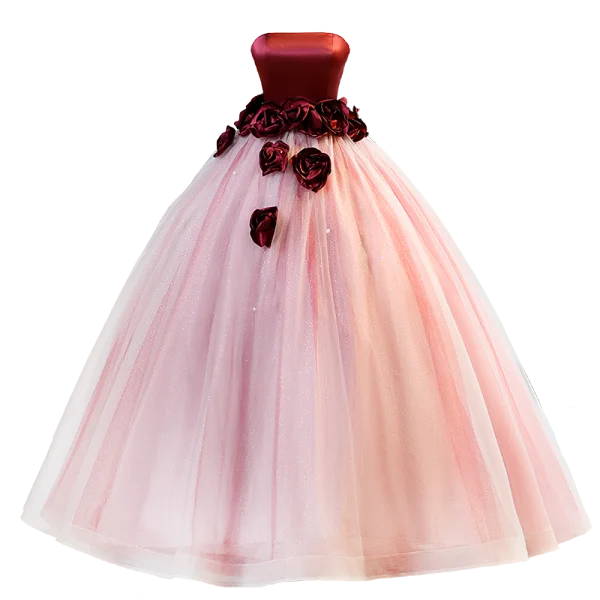 Chic / Beautiful Burgundy Appliques Prom Dresses 2023 Ball Gown Strapless Sleeveless Backless Floor-Length / Long Prom Formal Dresses