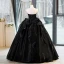 Charming Black Satin Cascading Ruffles Prom Dresses 2023 Ball Gown Strapless Sleeveless Backless Floor-Length / Long Prom Formal Dresses