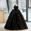 Charming Black Satin Cascading Ruffles Prom Dresses 2023 Ball Gown Strapless Sleeveless Backless Floor-Length / Long Prom Formal Dresses