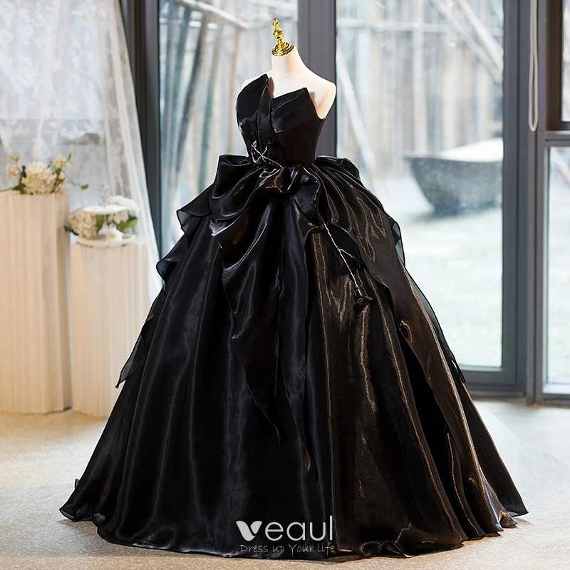 Shop Spaghetti Straps Long Side Slit Black Prom Dress 8TH Grade Formal Gown