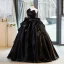 Charming Black Satin Cascading Ruffles Prom Dresses 2023 Ball Gown Strapless Sleeveless Backless Floor-Length / Long Prom Formal Dresses