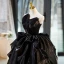 Charming Black Satin Cascading Ruffles Prom Dresses 2023 Ball Gown Strapless Sleeveless Backless Floor-Length / Long Prom Formal Dresses