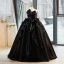 Charming Black Satin Cascading Ruffles Prom Dresses 2023 Ball Gown Strapless Sleeveless Backless Floor-Length / Long Prom Formal Dresses