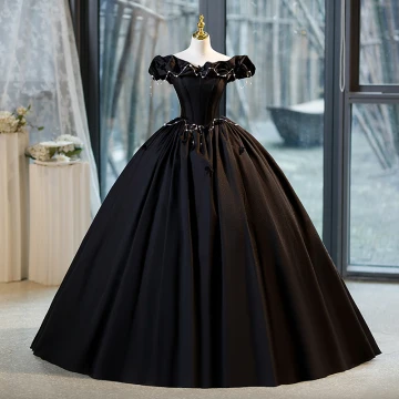 Elegant Black Pearl Prom Dresses 2023 Ball Gown Off The Shoulder Sleeveless Backless Floor Length Long Organza Prom Formal Dresses