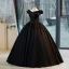 Elegant Black Pearl Prom Dresses 2023 Ball Gown Off-The-Shoulder Sleeveless Backless Floor-Length / Long Organza Prom Formal Dresses