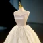 Sexy Champagne Tassel Evening Dresses 2023 Ball Gown Pearl Strapless Sleeveless Backless Floor-Length / Long Evening Party Formal Dresses