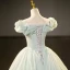 Elegant Sage Green Organza Sequins Prom Dresses 2023 Ball Gown Off-The-Shoulder Sleeveless Backless Floor-Length / Long Prom Formal Dresses