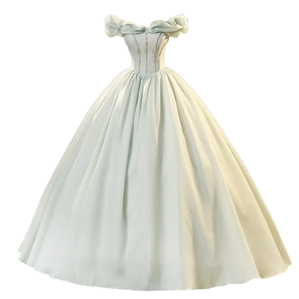 Elegant Sage Green Organza Sequins Prom Dresses 2023 Ball Gown Off-The-Shoulder Sleeveless Backless Floor-Length / Long Prom Formal Dresses