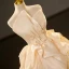 Mode Champagner Perlenstickerei Fallende Rüsche Ballkleider 2023 Ballkleid Organza Bandeau Ärmellos Rückenfreies Lange Ball Festliche Kleider