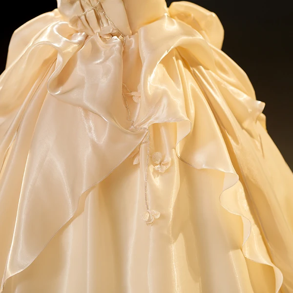 Mode Champagner Perlenstickerei Fallende Rüsche Ballkleider 2023 Ballkleid Organza Bandeau Ärmellos Rückenfreies Lange Ball Festliche Kleider