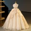 Mode Champagner Perlenstickerei Fallende Rüsche Ballkleider 2023 Ballkleid Organza Bandeau Ärmellos Rückenfreies Lange Ball Festliche Kleider