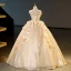 Mode Champagner Perlenstickerei Fallende Rüsche Ballkleider 2023 Ballkleid Organza Bandeau Ärmellos Rückenfreies Lange Ball Festliche Kleider