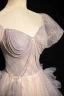 Elegant Champagne Beading Sequins Prom Dresses 2024 Ball Gown Square Neckline Puffy Short Sleeve Backless Floor-Length / Long Prom Formal Dresses