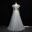 Chic / Beautiful Sky Blue Beading Sequins Prom Dresses 2024 A-Line / Princess Scoop Neck Puffy Short Sleeve Backless Floor-Length / Long Prom Formal Dresses