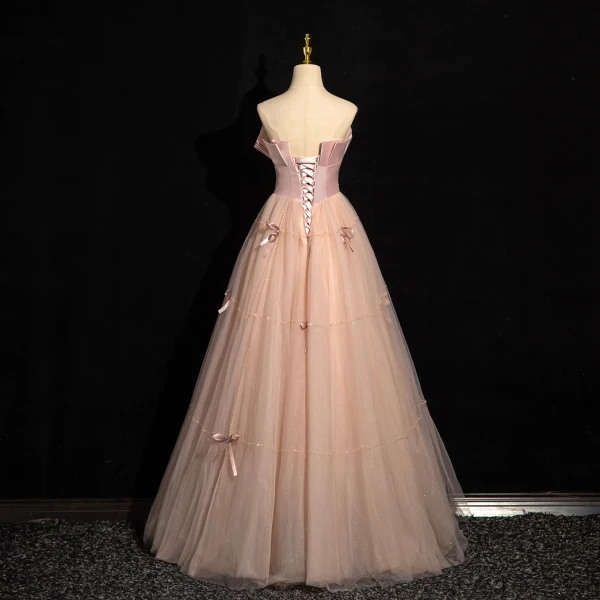 Fashion Blushing Pink Bow Prom Dresses 2024 Ball Gown Strapless Sleeveless Backless Floor-Length / Long Prom Formal Dresses