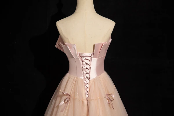 Fashion Blushing Pink Bow Prom Dresses 2024 Ball Gown Strapless Sleeveless Backless Floor-Length / Long Prom Formal Dresses