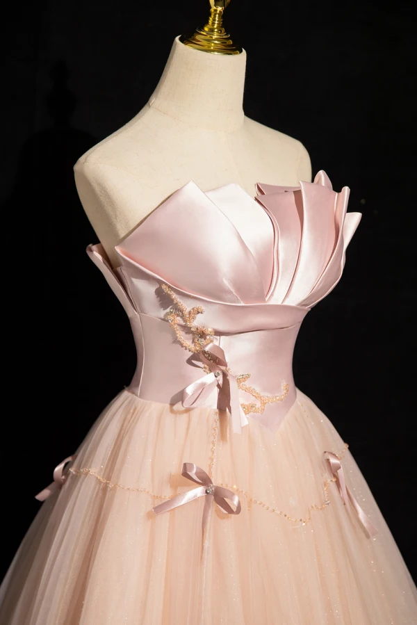Fashion Blushing Pink Bow Prom Dresses 2024 Ball Gown Strapless Sleeveless Backless Floor-Length / Long Prom Formal Dresses