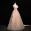 Fashion Blushing Pink Bow Prom Dresses 2024 Ball Gown Strapless Sleeveless Backless Floor-Length / Long Prom Formal Dresses