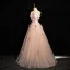 Fashion Blushing Pink Bow Prom Dresses 2024 Ball Gown Strapless Sleeveless Backless Floor-Length / Long Prom Formal Dresses