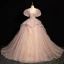 Schöne Rosa Perlenstickerei Fallende Rüsche Ballkleider 2024 Ballkleid Rundhalsausschnitt Geschwollenes Kurze Ärmel Rückenfreies Hof-Schleppe Ball Festliche Kleider