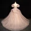 Schöne Rosa Perlenstickerei Fallende Rüsche Ballkleider 2024 Ballkleid Rundhalsausschnitt Geschwollenes Kurze Ärmel Rückenfreies Hof-Schleppe Ball Festliche Kleider