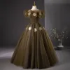 Eleganckie Ciemnozielony Aplikacje Sukienki Na Bal 2024 Suknia Balowa Wzburzyć Przy Ramieniu Bez Rękawów Bez Pleców Długie Bal Sukienki Wizytowe