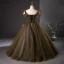 Elegant Dark Green Appliques Prom Dresses 2024 Ball Gown Ruffle Off-The-Shoulder Sleeveless Backless Floor-Length / Long Prom Formal Dresses