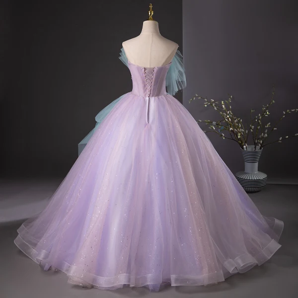 Chic / Beautiful Lavender Beading Sequins Prom Dresses 2024 Ball Gown Strapless Sleeveless Backless Floor-Length / Long Prom Formal Dresses