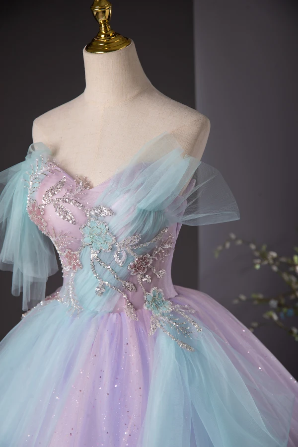 Chic / Beautiful Lavender Beading Sequins Prom Dresses 2024 Ball Gown Strapless Sleeveless Backless Floor-Length / Long Prom Formal Dresses