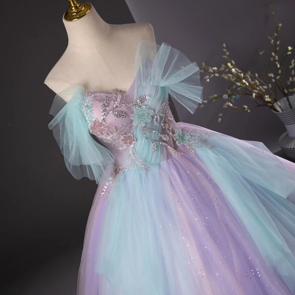Chic / Beautiful Lavender Beading Sequins Prom Dresses 2024 Ball Gown Strapless Sleeveless Backless Floor-Length / Long Prom Formal Dresses