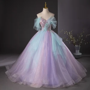 Chic Beautiful Lavender Beading Sequins Prom Dresses 2024 Ball Gown Strapless Sleeveless Backless Floor Length Long Prom Formal Dresses