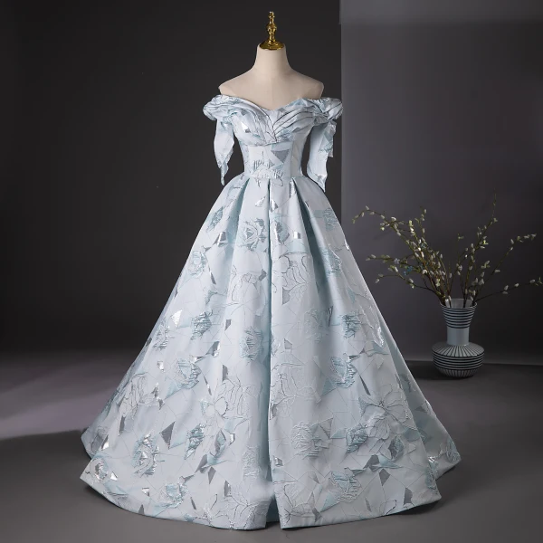 Chic Beautiful Grey Embroidered Prom Dresses Ball Gown 2024 Off-The-Shoulder Sleeveless Chic Beautiful Grey Embroidered Prom Dresses Ball Gown 2024 Off-The-Shoulder Sleeveless