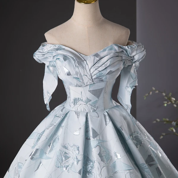Chic / Beautiful Grey Embroidered Prom Dresses Ball Gown 2024 Off-The-Shoulder Sleeveless Backless Floor-Length / Long Prom Formal Dresses