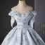 Chic / Beautiful Grey Embroidered Prom Dresses Ball Gown 2024 Off-The-Shoulder Sleeveless Backless Floor-Length / Long Prom Formal Dresses
