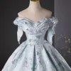 Piękne Szary Haftowane Sukienki Na Bal Suknia Balowa 2024 Przy Ramieniu Bez Rękawów Bez Pleców Długie Bal Sukienki Wizytowe