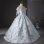 Chic / Beautiful Grey Embroidered Prom Dresses Ball Gown 2024 Off-The-Shoulder Sleeveless Backless Floor-Length / Long Prom Formal Dresses
