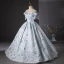 Chic / Beautiful Grey Embroidered Prom Dresses Ball Gown 2024 Off-The-Shoulder Sleeveless Backless Floor-Length / Long Prom Formal Dresses